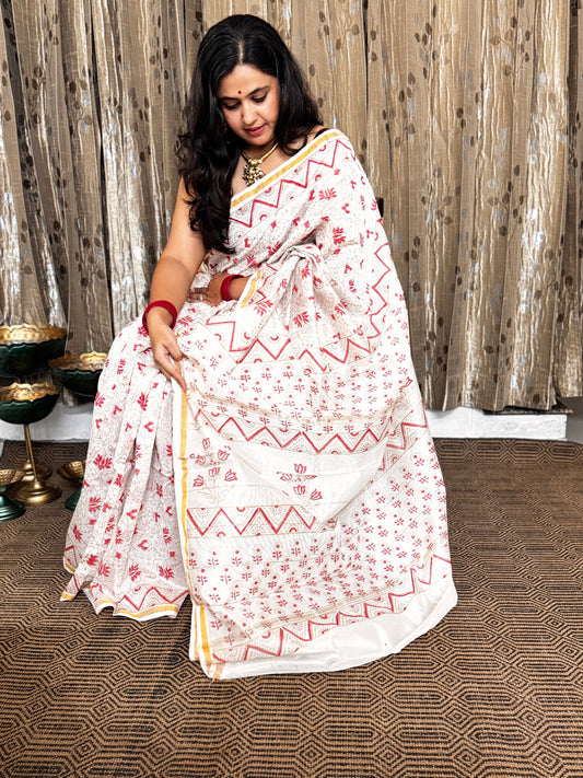 Off White Chanderi Silk Cotton Saree
