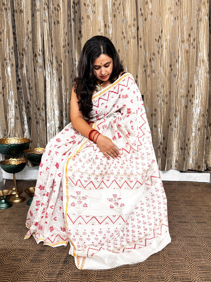 Off White Chanderi Silk Cotton Saree