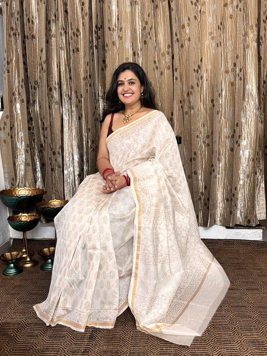 Off White Chanderi Silk Cotton Saree