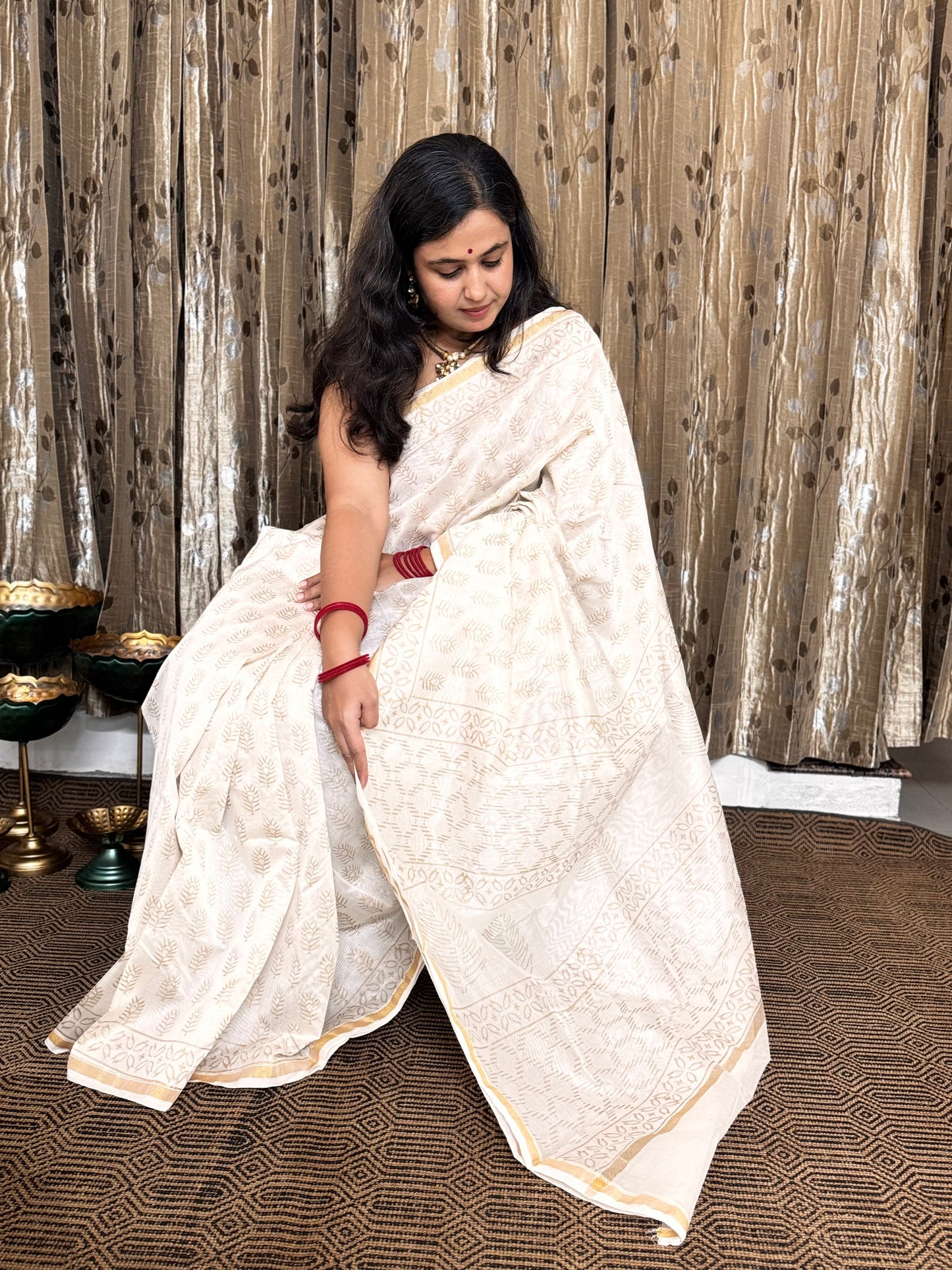 Off White Chanderi Silk Cotton Saree