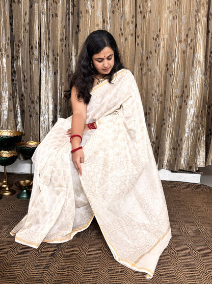 Off White Chanderi Silk Cotton Saree
