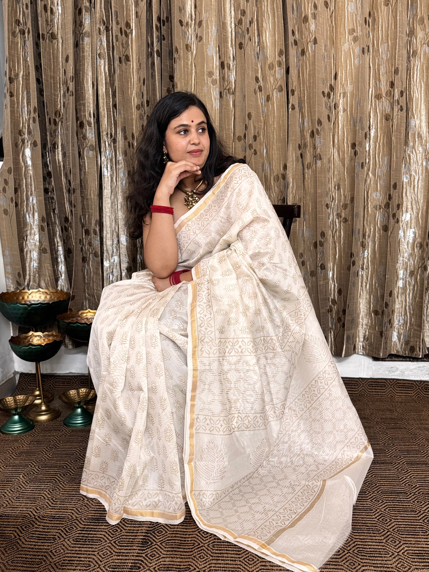Off White Chanderi Silk Cotton Saree
