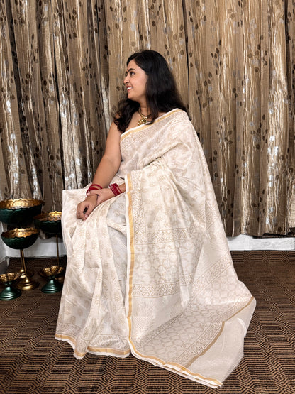 Off White Chanderi Silk Cotton Saree