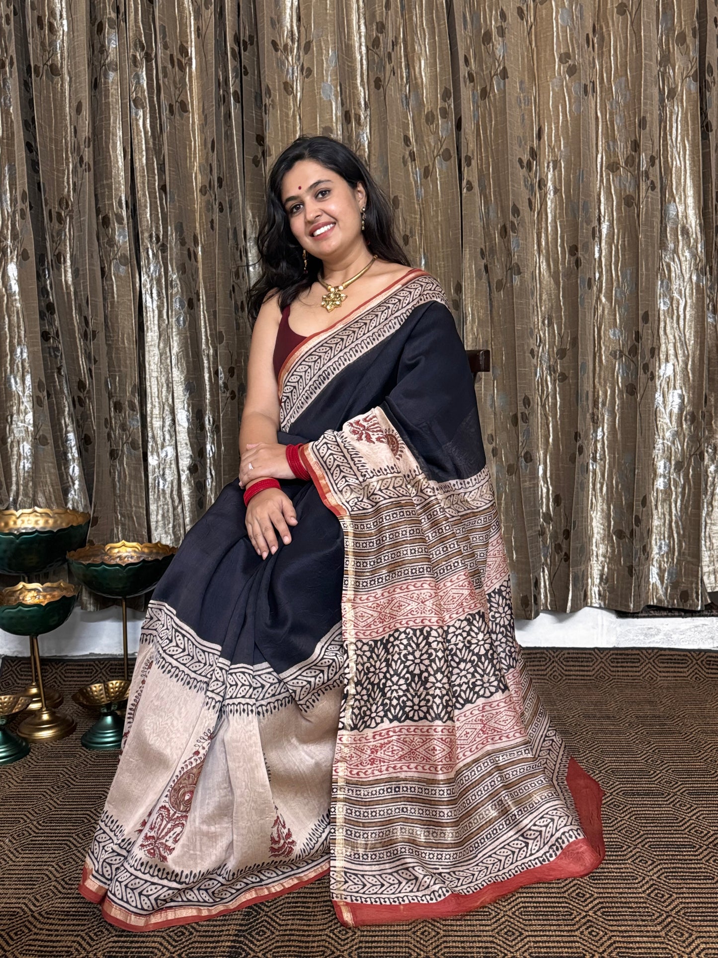 Black Chanderi Silk Cotton Saree