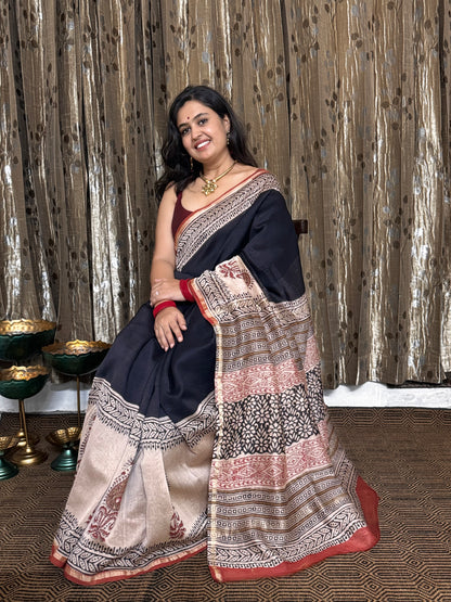 Black Chanderi Silk Cotton Saree