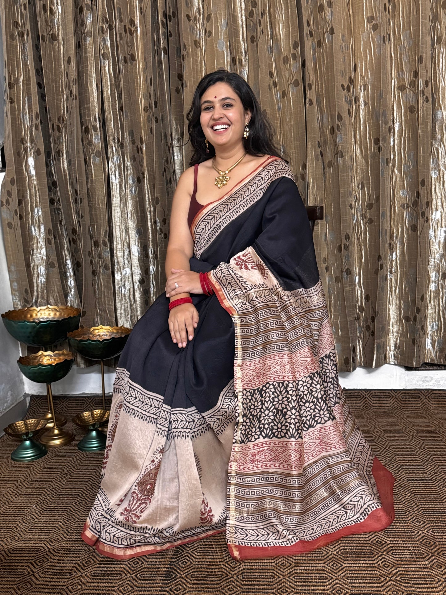 Black Chanderi Silk Cotton Saree