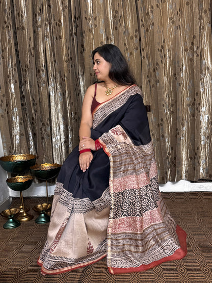 Black Chanderi Silk Cotton Saree