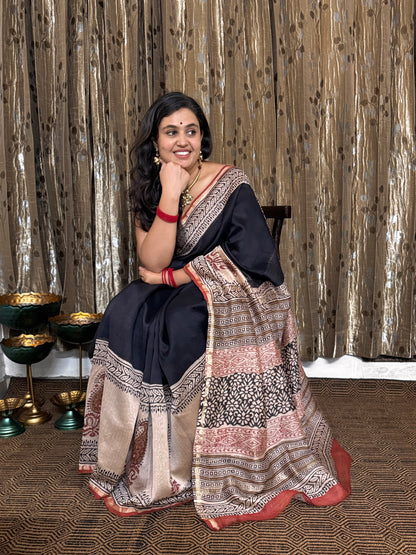 Black Chanderi Silk Cotton Saree