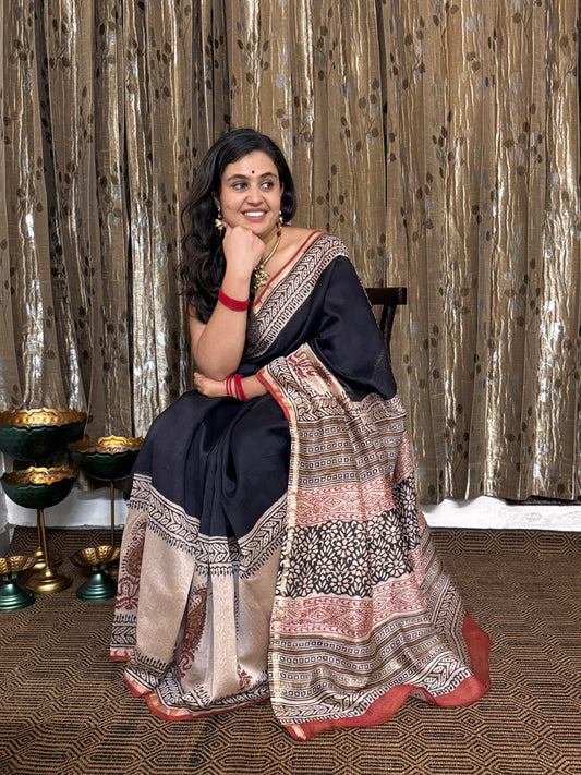 Black Chanderi Silk Cotton Saree
