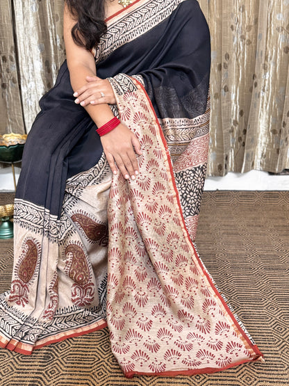 Black Chanderi Silk Cotton Saree