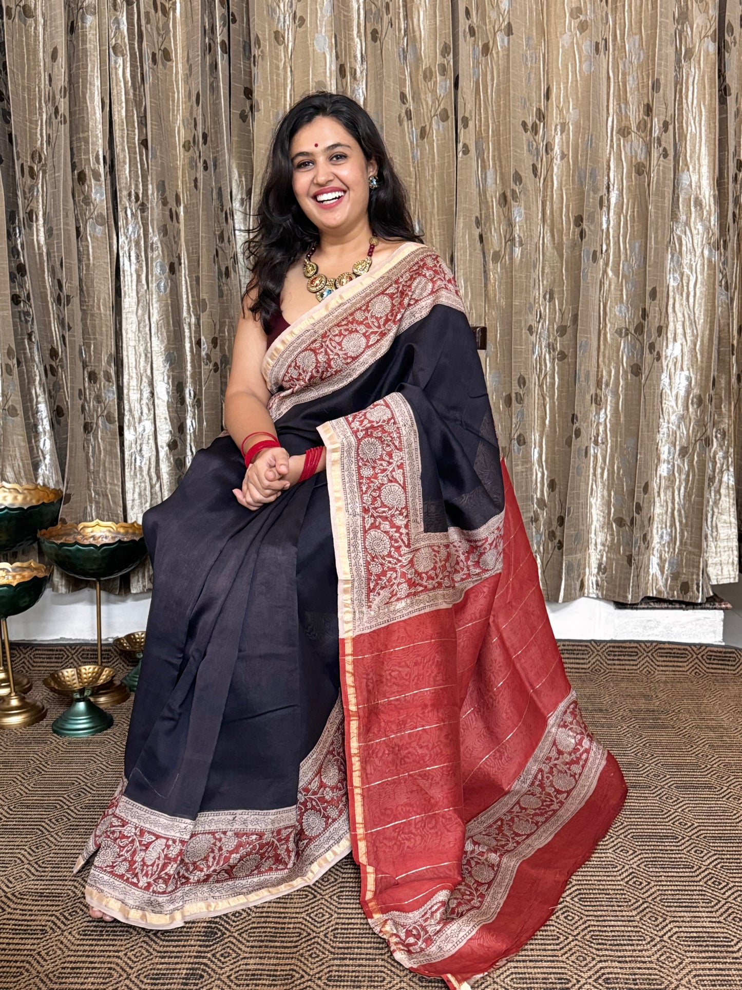 Black Chanderi Silk Cotton Saree
