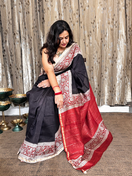 Black Chanderi Silk Cotton Saree