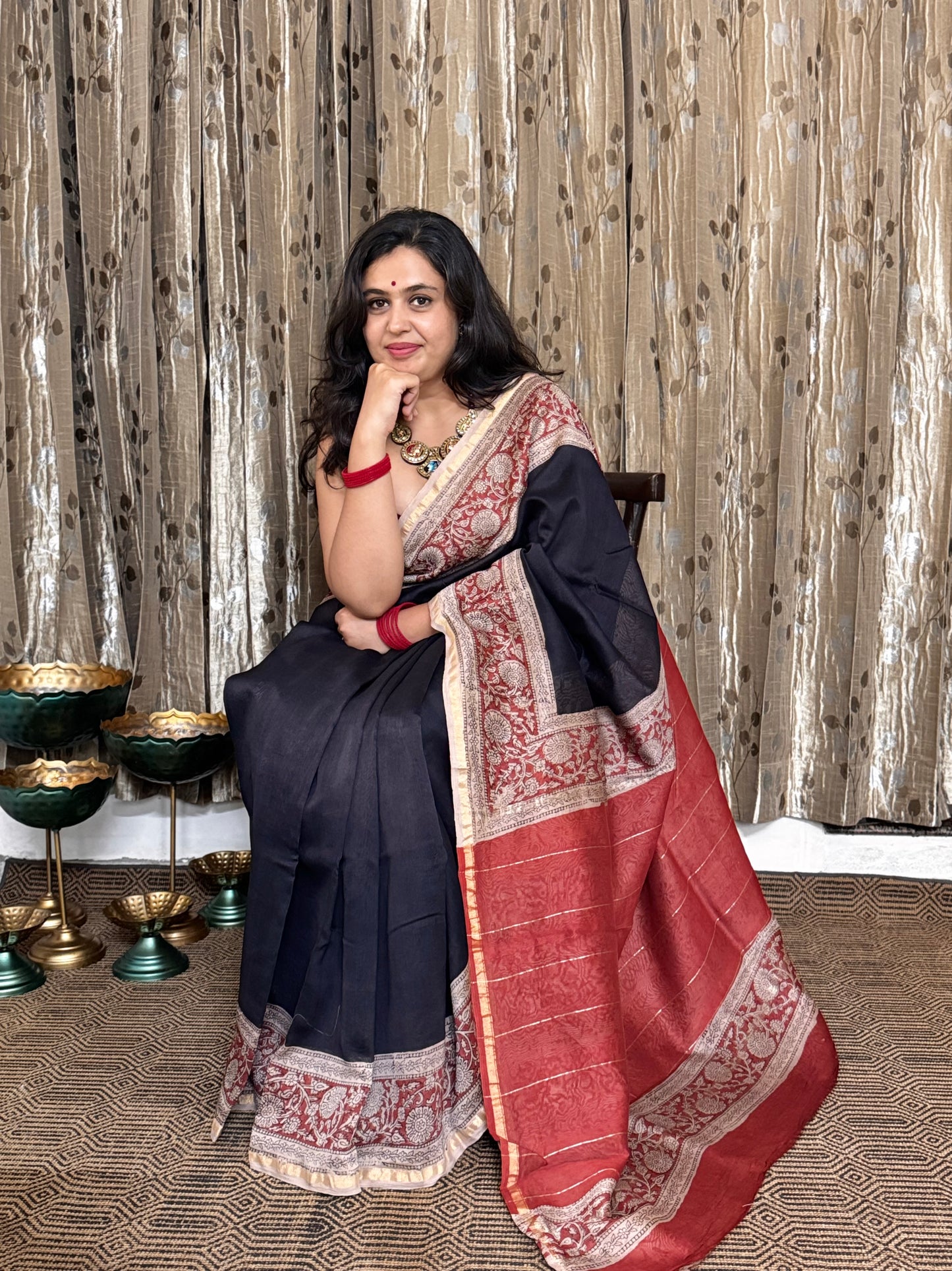 Black Chanderi Silk Cotton Saree