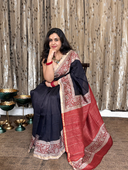 Black Chanderi Silk Cotton Saree