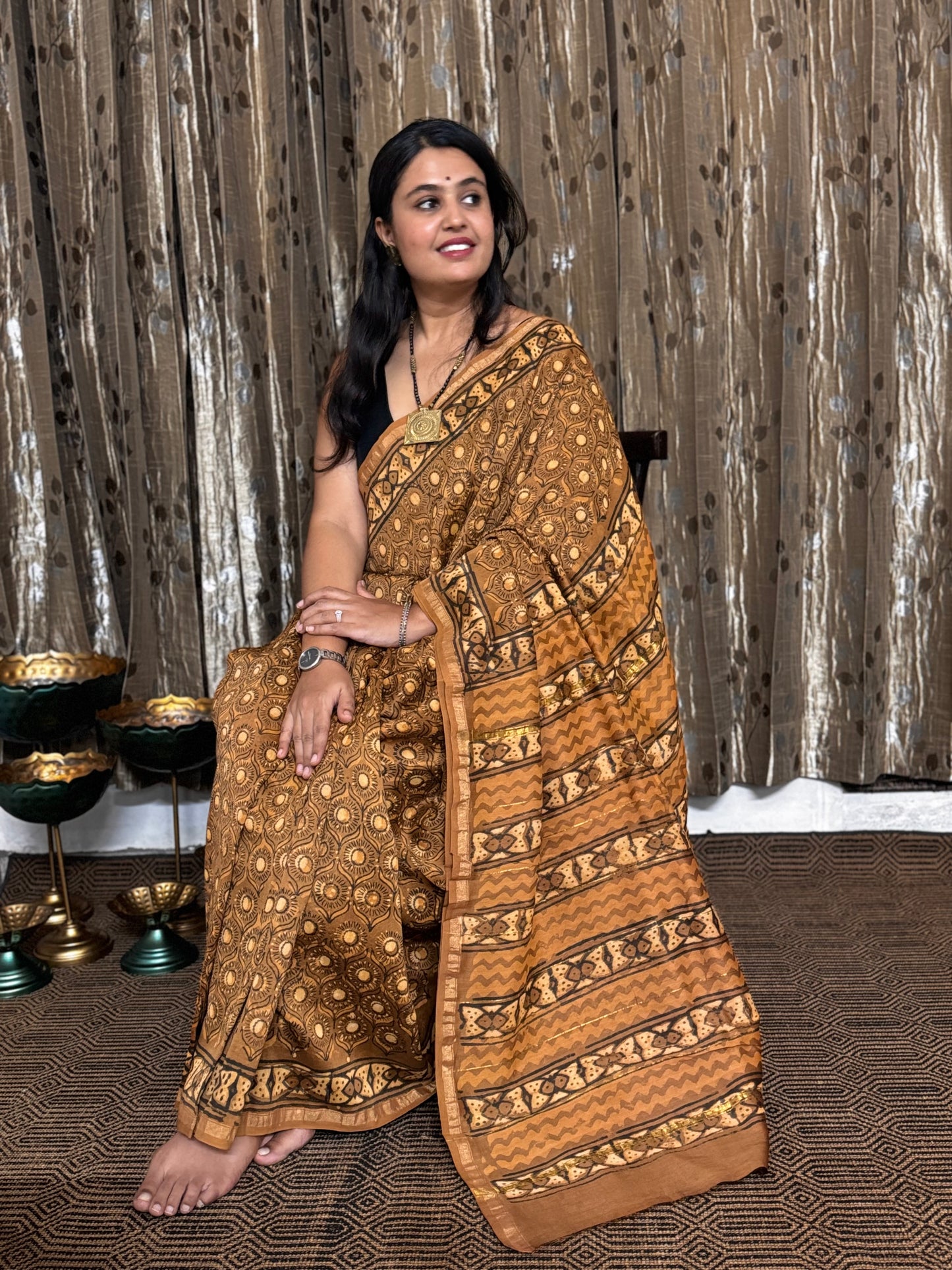 Brown Chanderi Silk Cotton Saree