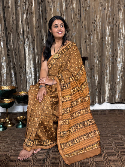 Brown Chanderi Silk Cotton Saree