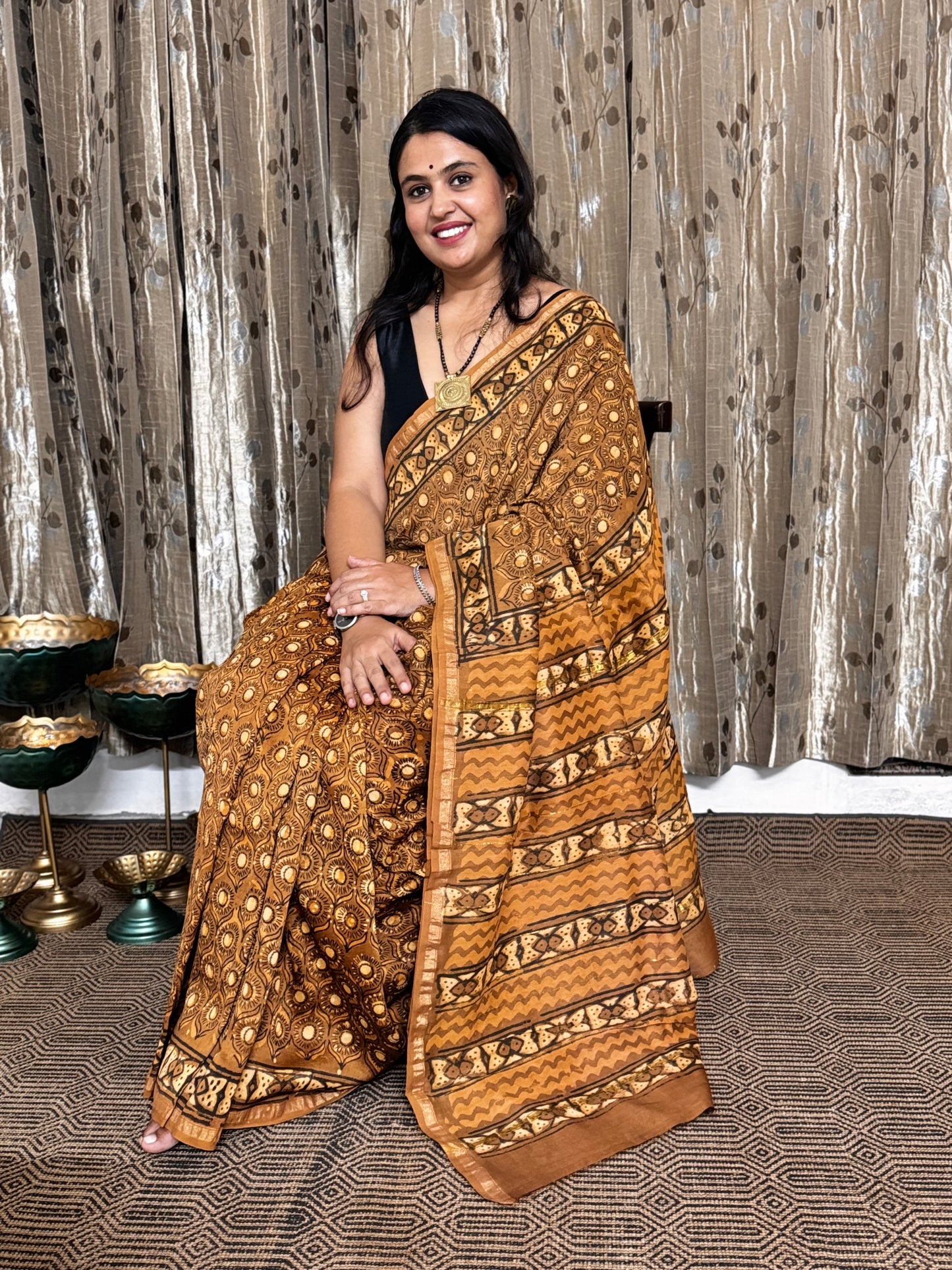 Brown Chanderi Silk Cotton Saree