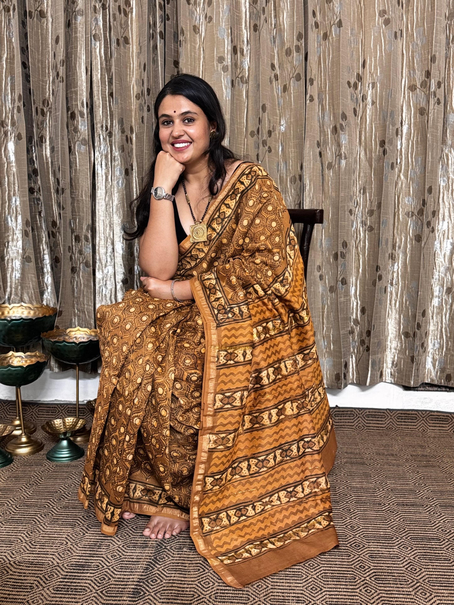 Brown Chanderi Silk Cotton Saree
