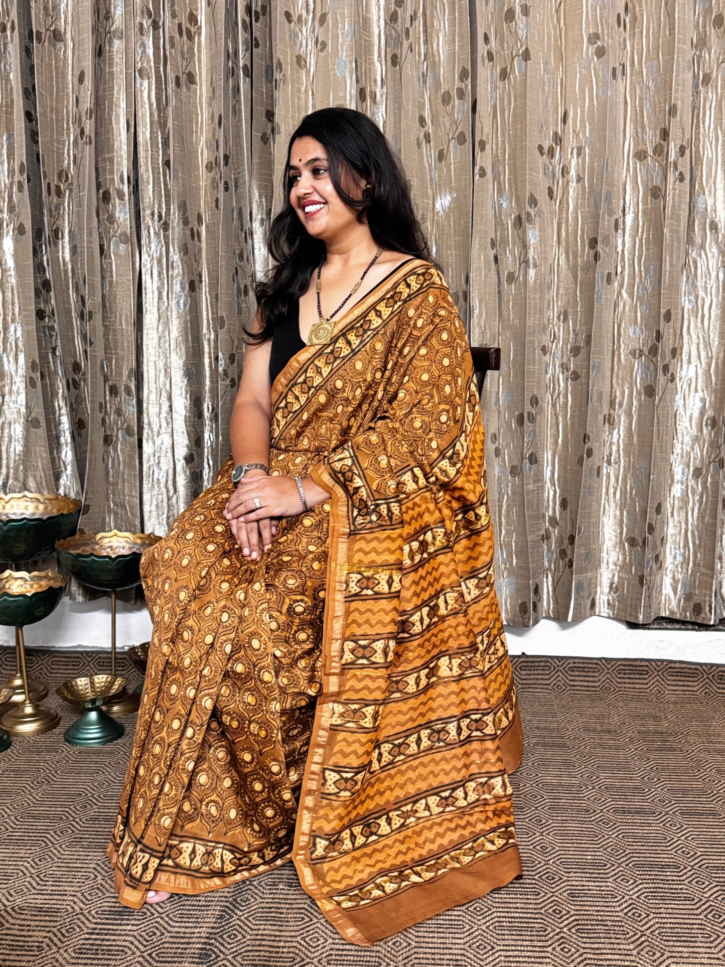 Brown Chanderi Silk Cotton Saree