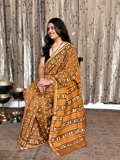 Brown Chanderi Silk Cotton Saree