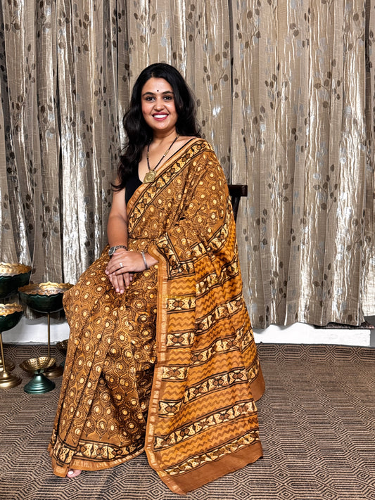 Brown Chanderi Silk Cotton Saree