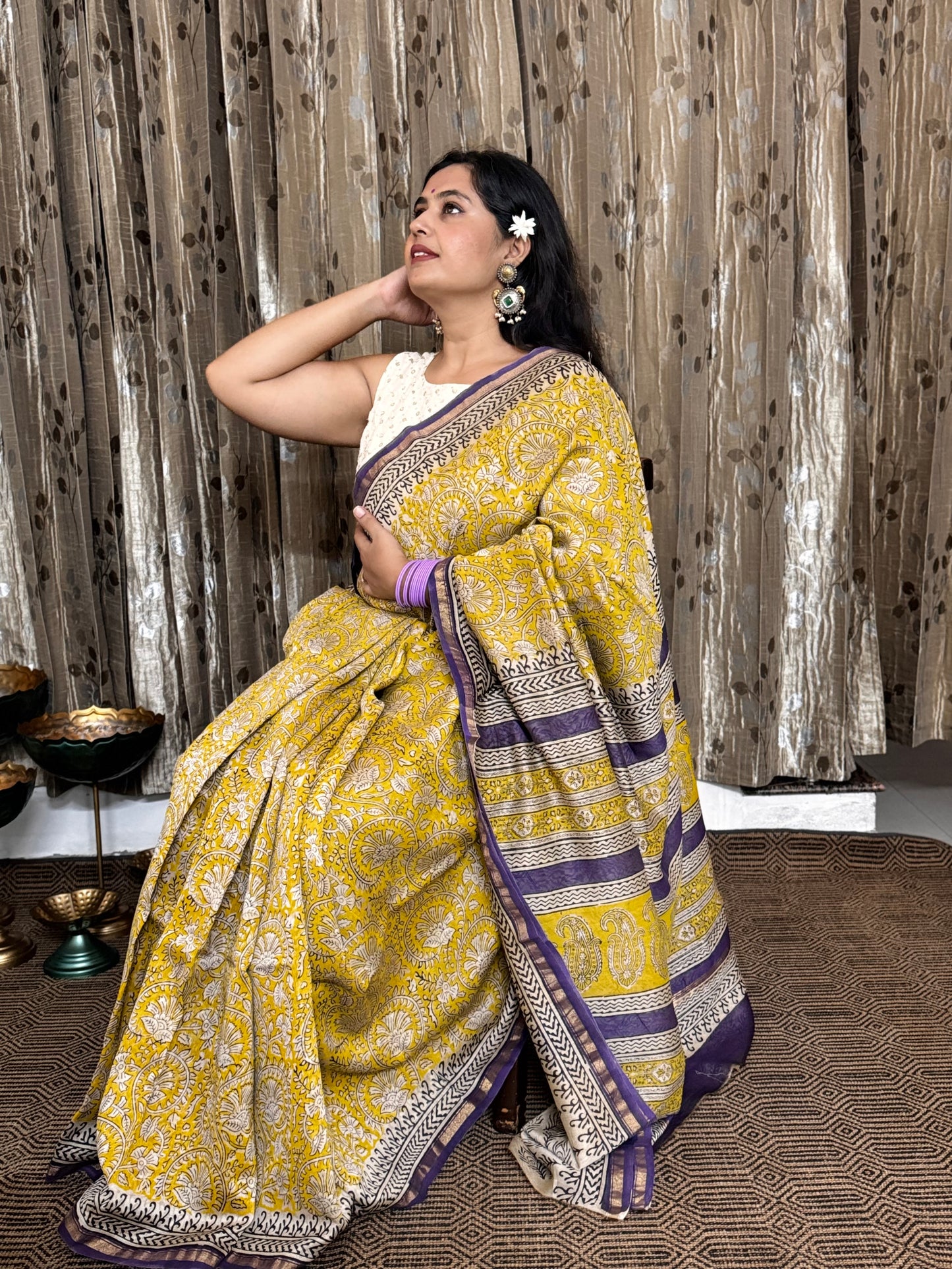 Mustard Chanderi Silk Cotton Saree