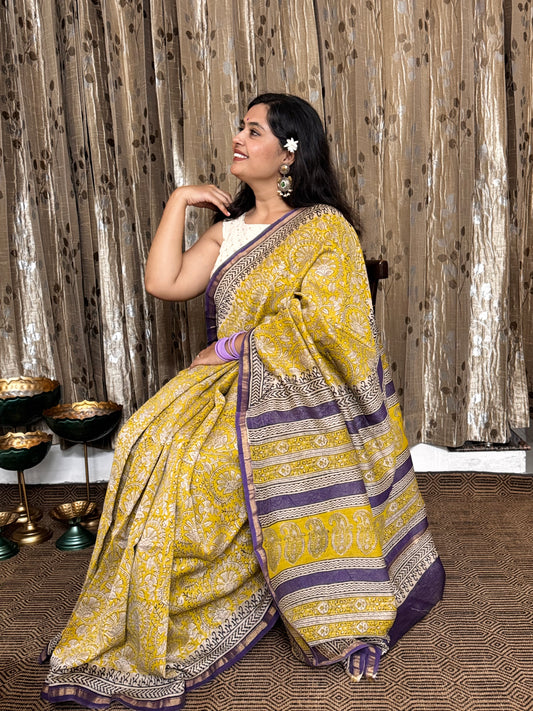Mustard Chanderi Silk Cotton Saree