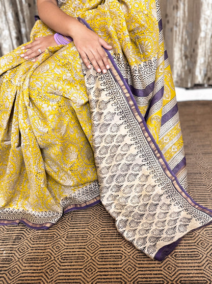 Mustard Chanderi Silk Cotton Saree