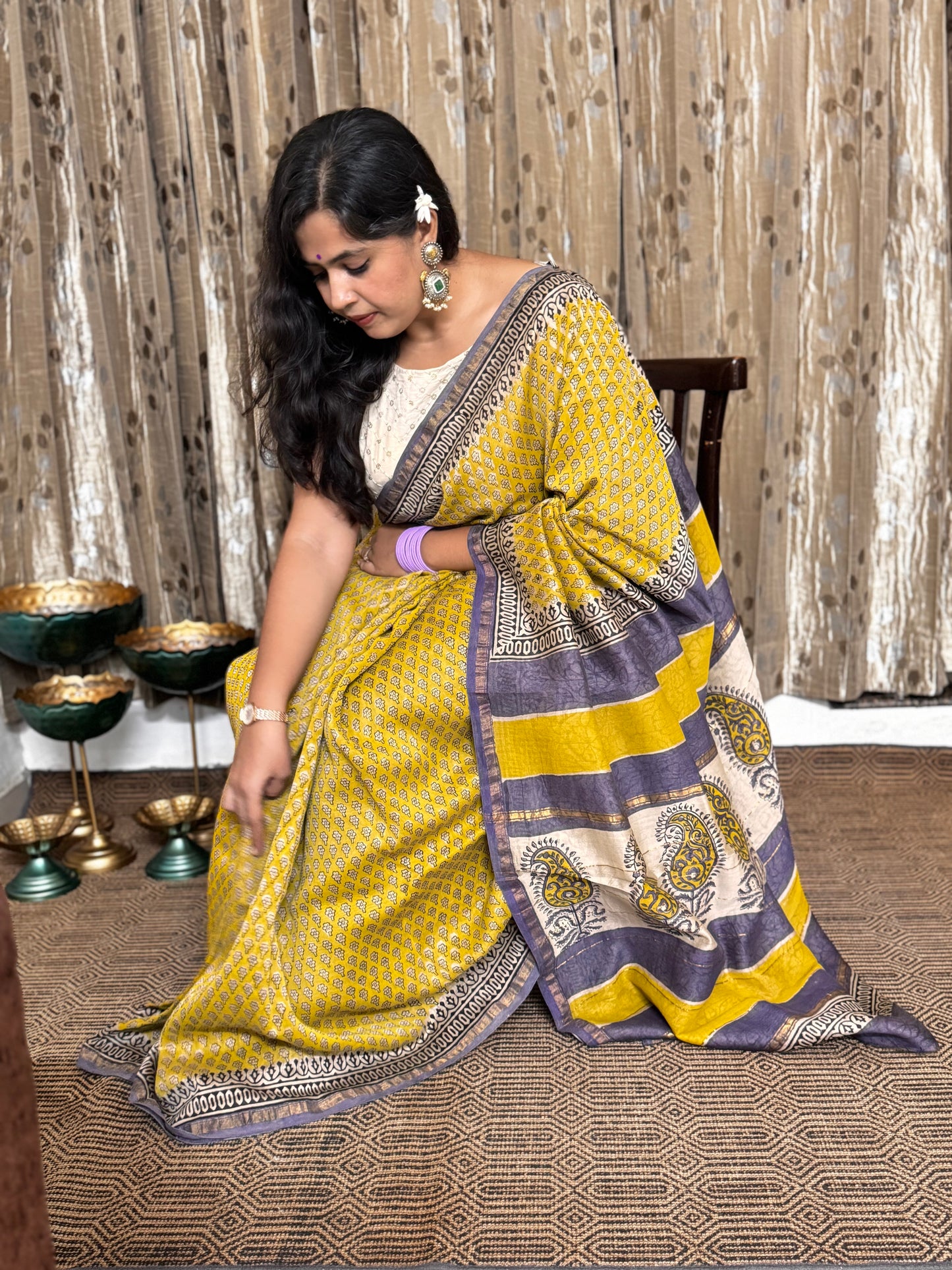 Mustard Chanderi Silk Cotton Saree