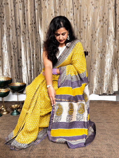 Mustard Chanderi Silk Cotton Saree