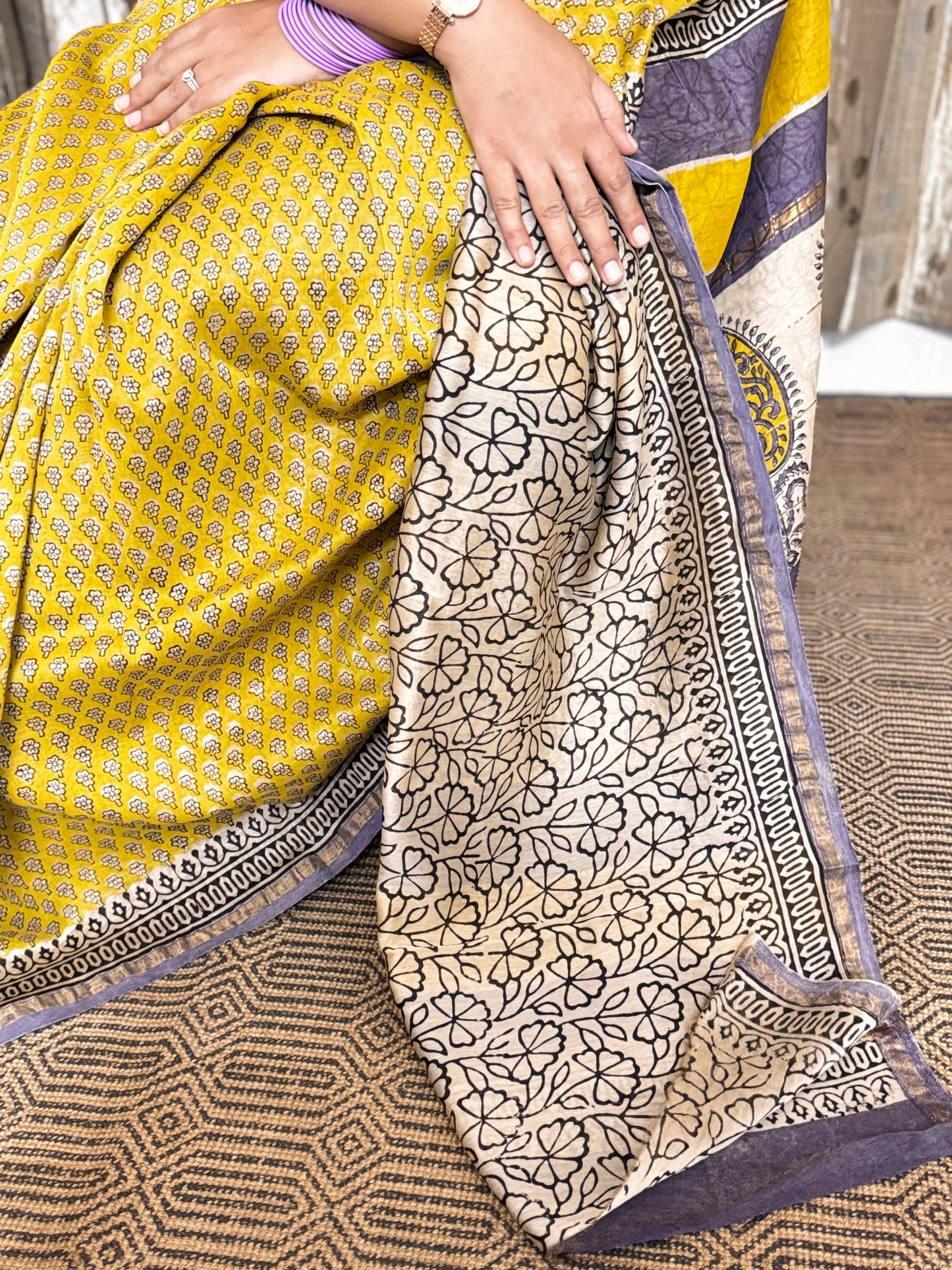 Mustard Chanderi Silk Cotton Saree
