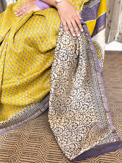 Mustard Chanderi Silk Cotton Saree