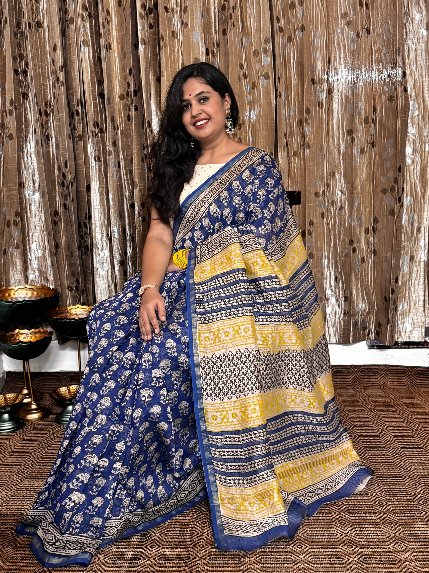 Blue Chanderi Silk Cotton Saree