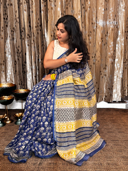 Blue Chanderi Silk Cotton Saree