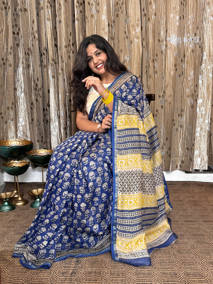 Blue Chanderi Silk Cotton Saree