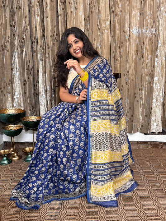 Blue Chanderi Silk Cotton Saree