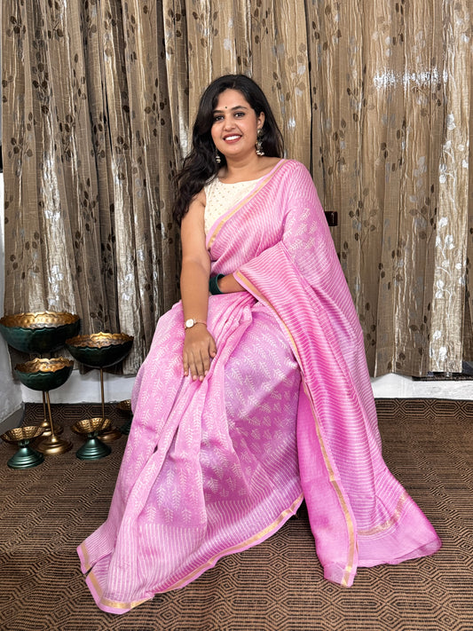 Pink Chanderi Silk Cotton Saree