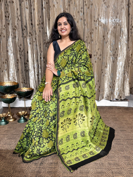 Green Chanderi Silk Cotton Saree