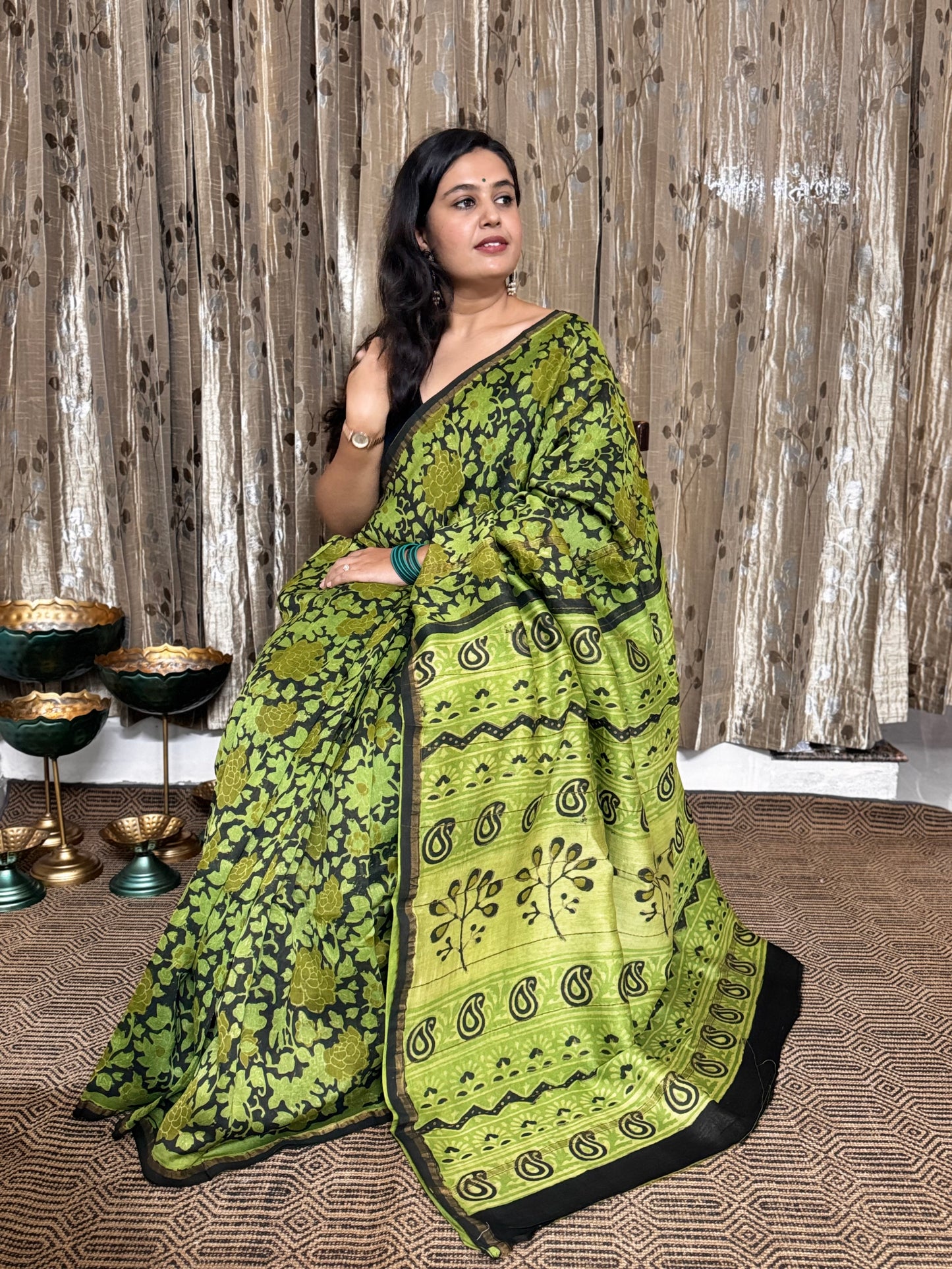 Green Chanderi Silk Cotton Saree