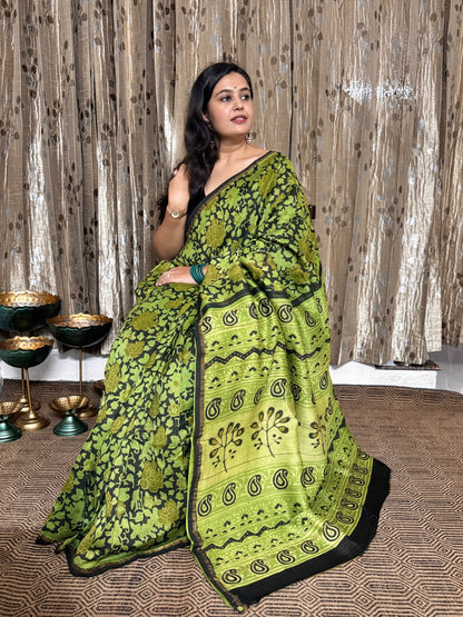 Green Chanderi Silk Cotton Saree
