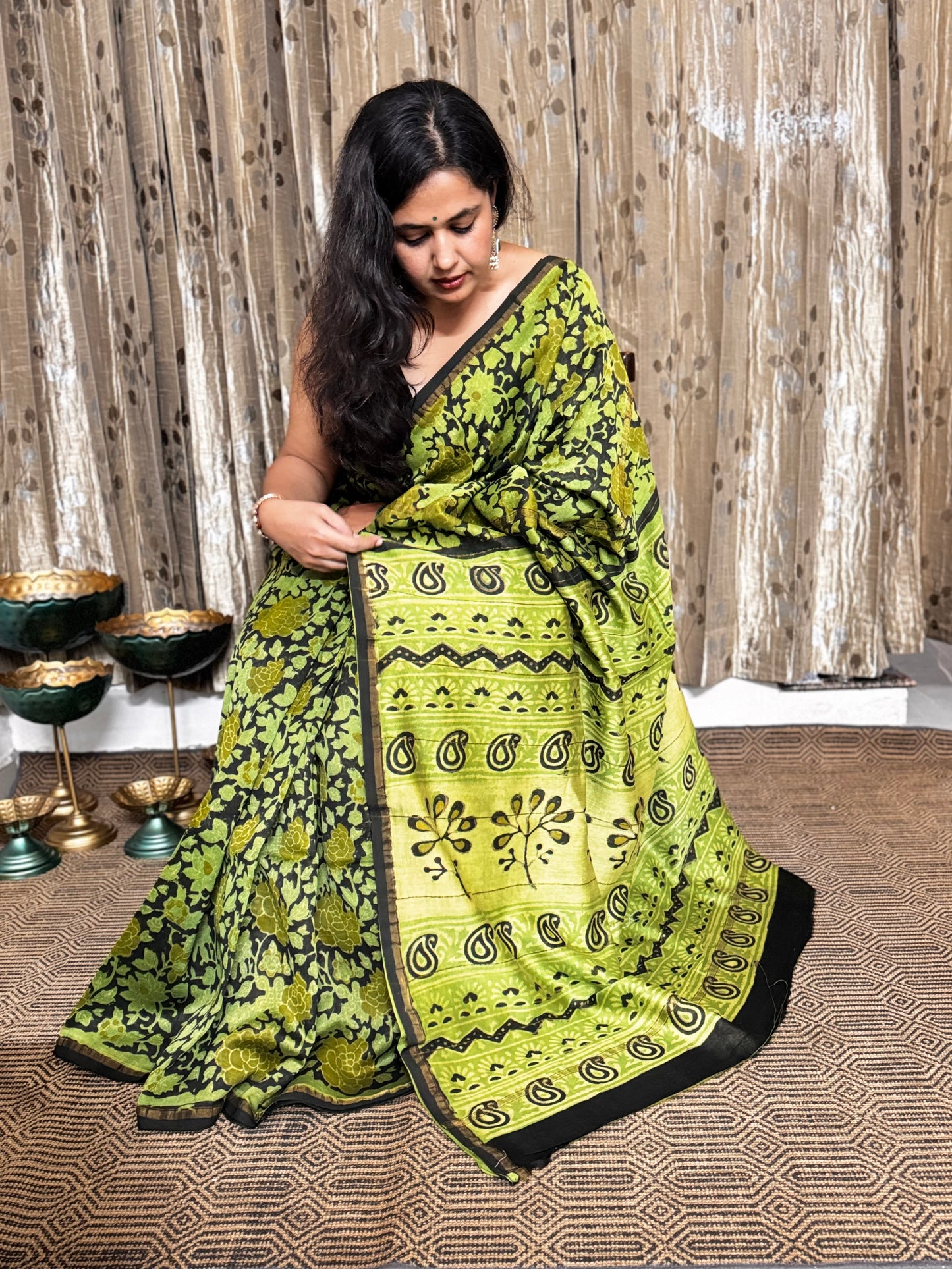 Green Chanderi Silk Cotton Saree