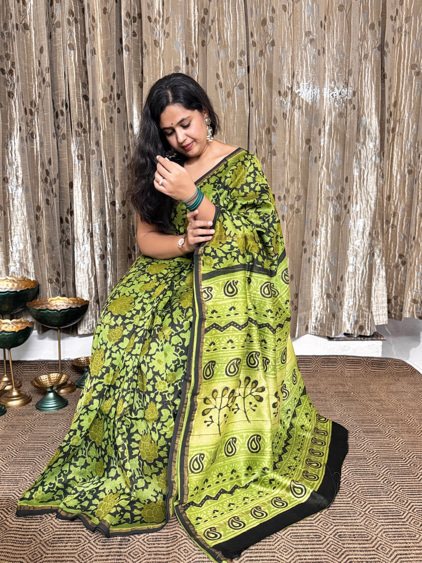 Green Chanderi Silk Cotton Saree