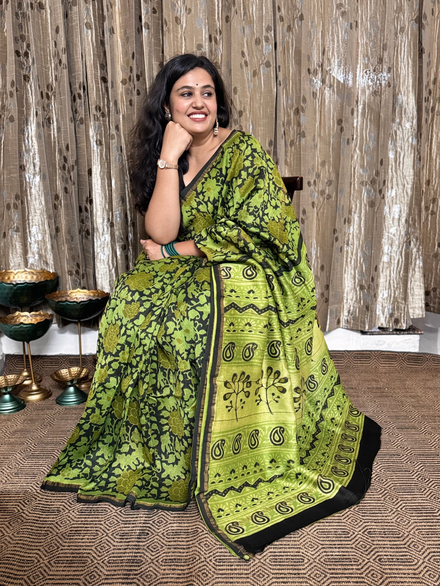 Green Chanderi Silk Cotton Saree