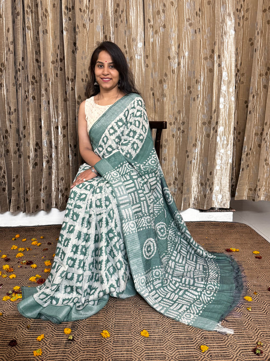 Linen Cotton Zari Saree
