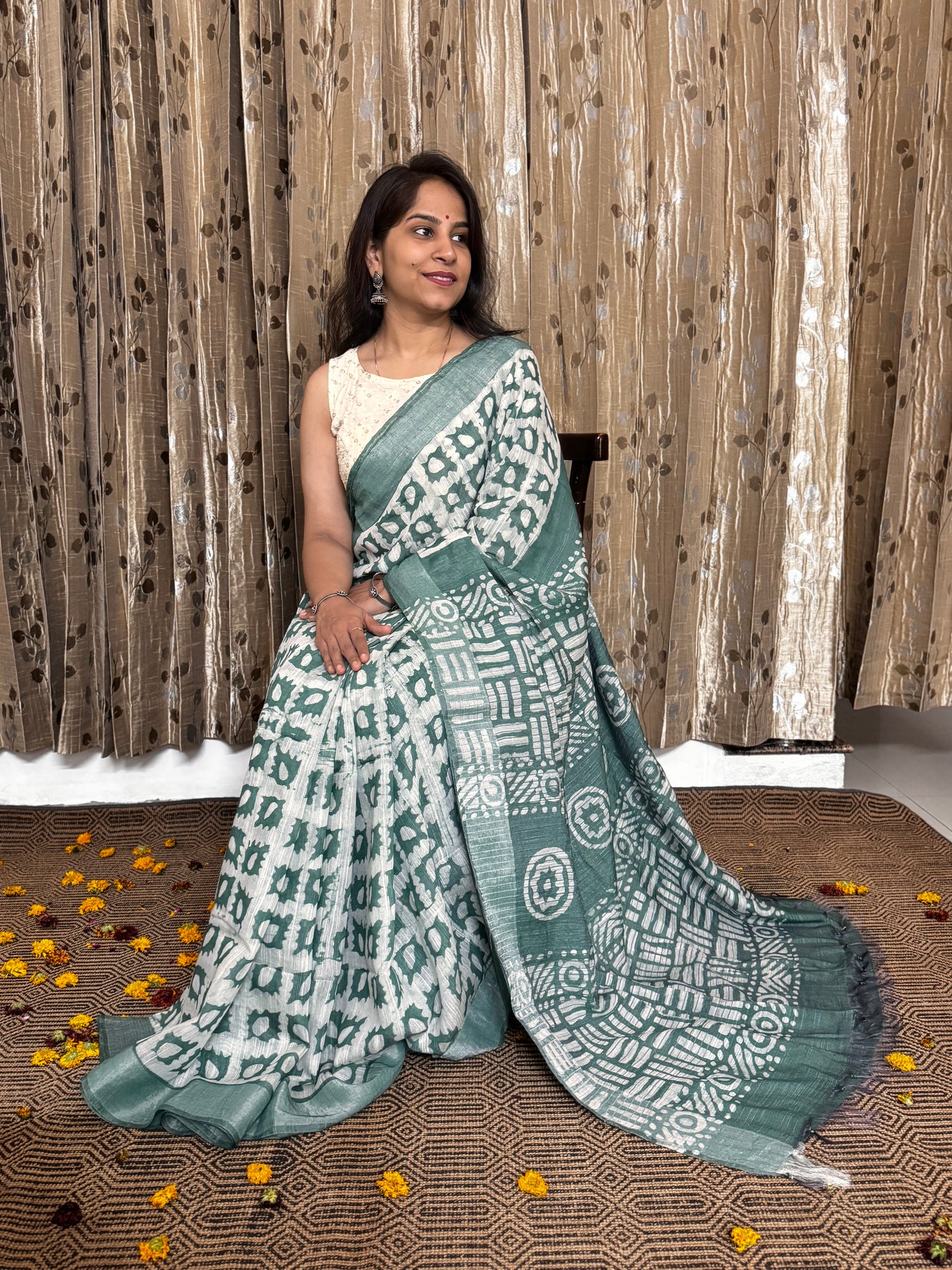 Linen Cotton Zari Saree