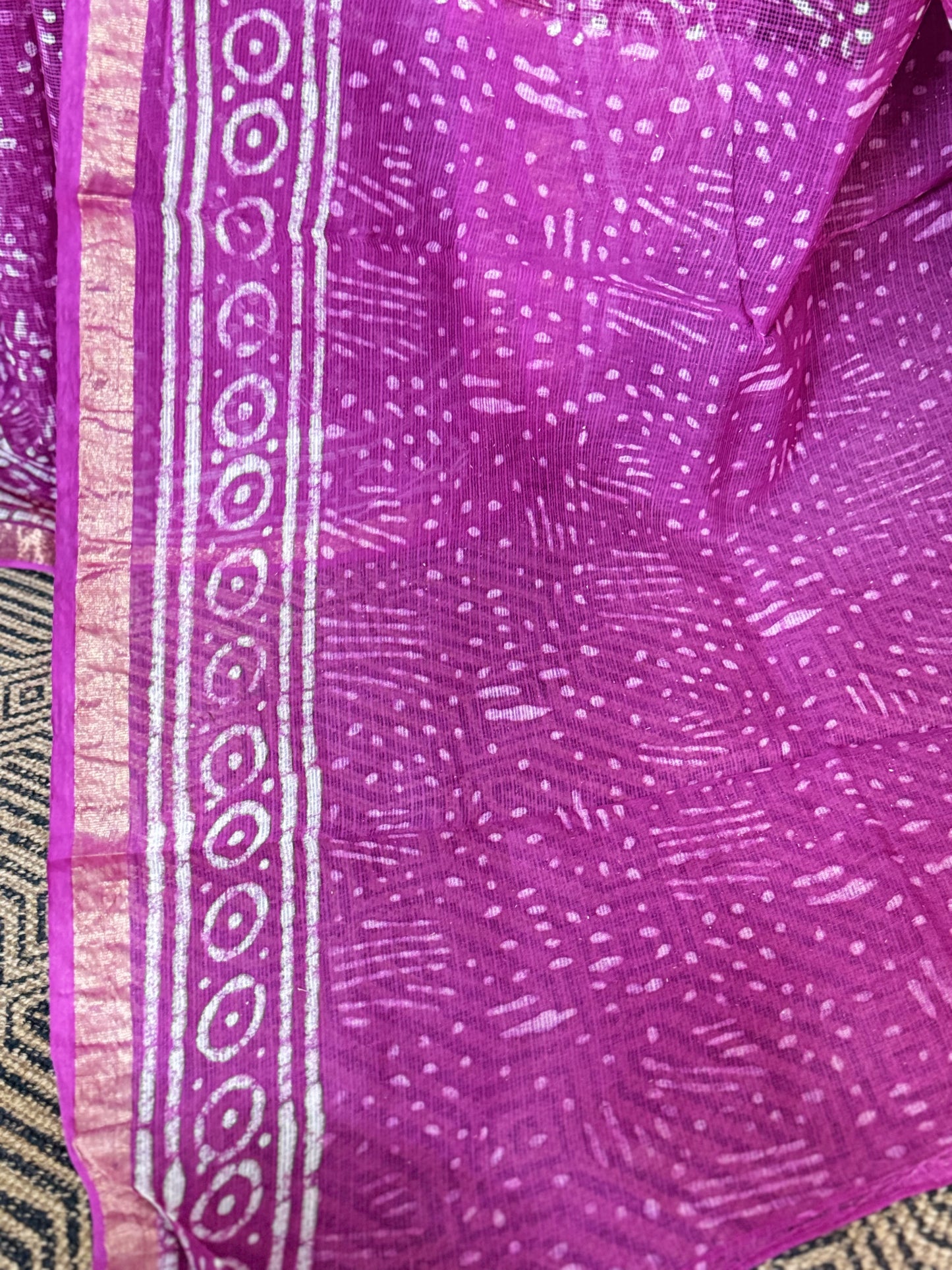 Pink Block Printed Kota Doria saree