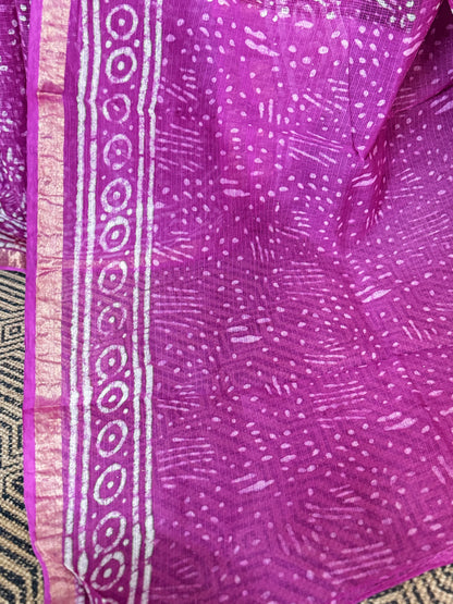 Pink Block Printed Kota Doria saree