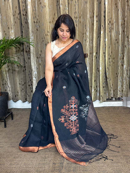 Black Linen Zari Jamdani Saree