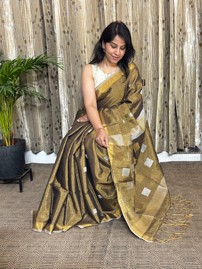 Copper Tissue Linen Jamdani Zari Saree