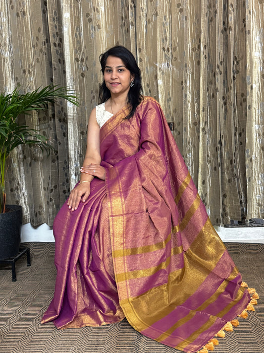Lavender Tissue Linen Saree